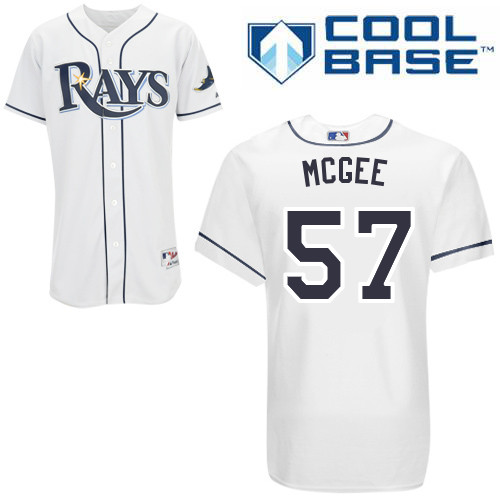 Jake McGee #57 MLB Jersey-Tampa Bay Rays Men's Authentic Home White Cool Base Baseball Jersey